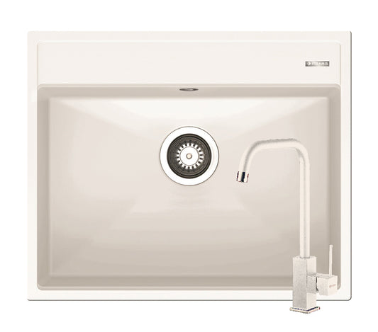 Set chiuveta granit ITHAKA 1B 61x51 si baterie ADELITA Snow