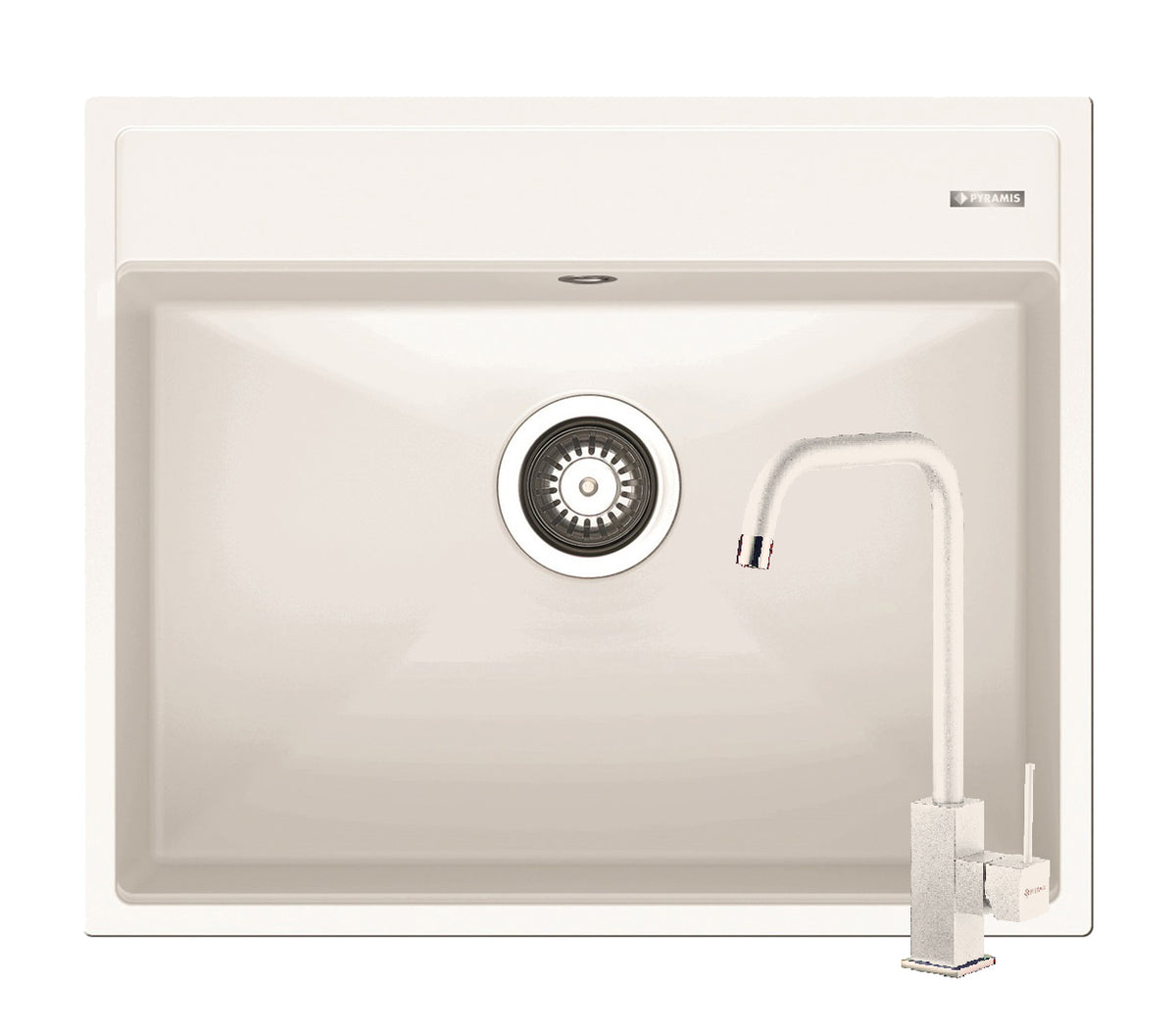 Set chiuveta granit ITHAKA 1B 61x51 si baterie ADELITA Snow