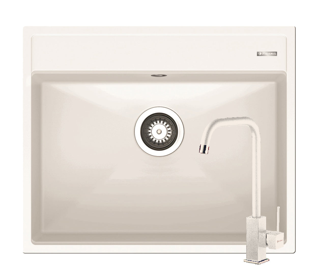 Set chiuveta granit ITHAKA 1B 61x51 si baterie ADELITA Snow