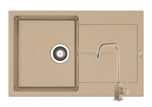 Set chiuveta granit ITHAKA 1B1D 79x50 si baterie ADELITA Drak Beige