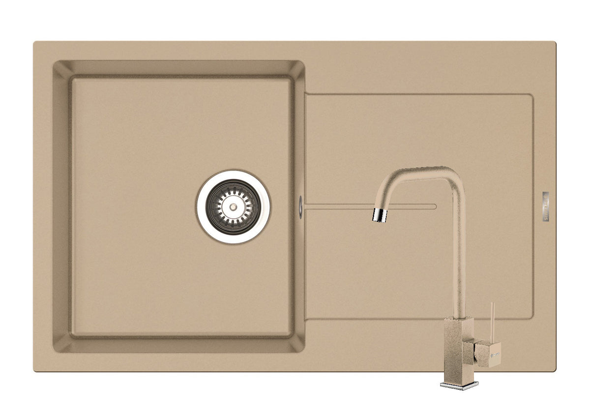 Set chiuveta granit ITHAKA 1B1D 79x50 si baterie ADELITA Drak Beige