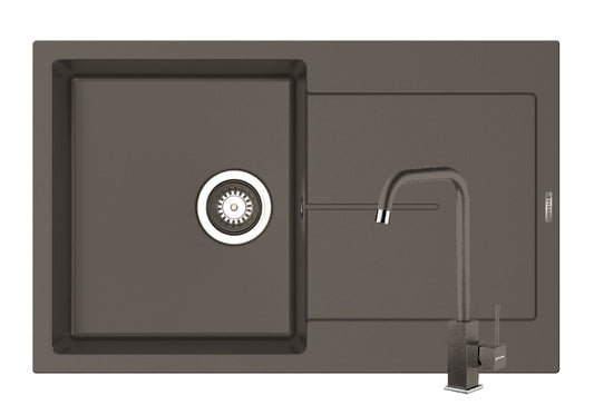 Set chiuveta granit ITHAKA 1B1D 79x50 si baterie ADELITA Iron Grey
