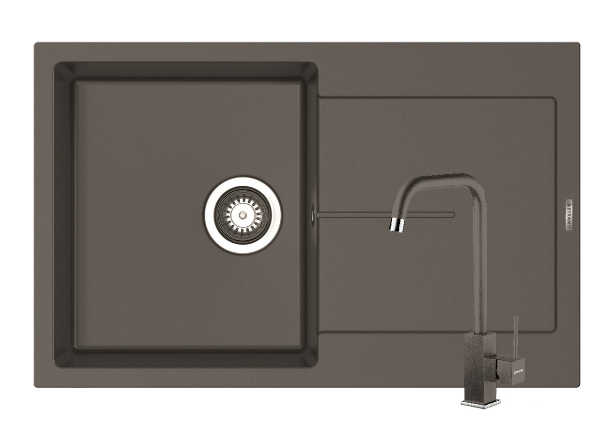 Set chiuveta granit ITHAKA 1B1D 79x50 si baterie ADELITA Iron Grey