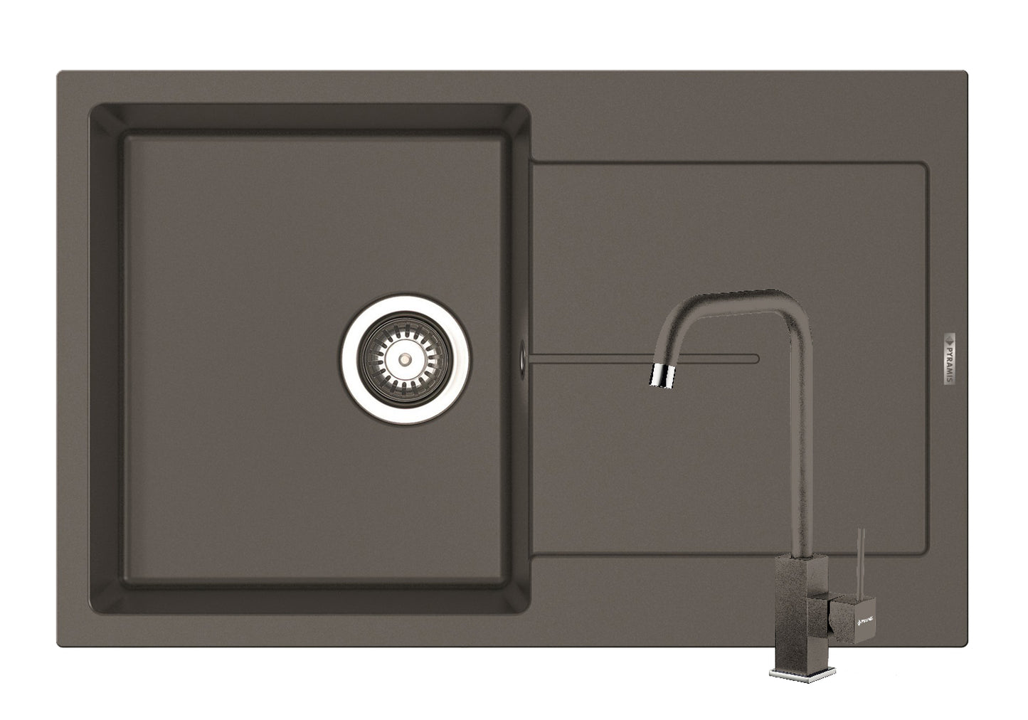 Set chiuveta granit ITHAKA 1B1D 79x50 si baterie ADELITA Iron Grey
