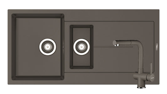 Set chiuveta granit ITHAKA 1 1/2B 1D 100x50 si baterie CAPRICCIO Iron Grey