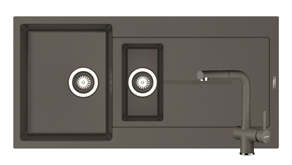 Set chiuveta granit ITHAKA 1 1/2B 1D 100x50 si baterie CAPRICCIO Iron Grey