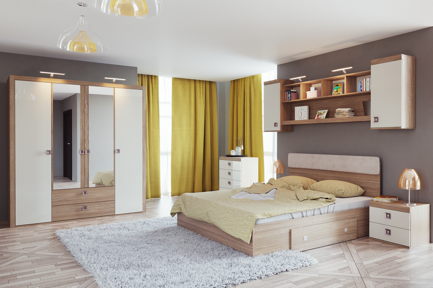 Dormitor Domino Havana cu șifonier 4 uși L192 si pat cu un sertar - Main Image