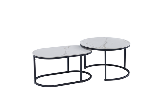 Set 2 măsuțe de cafea Duet ceramic - Gallery Image 1