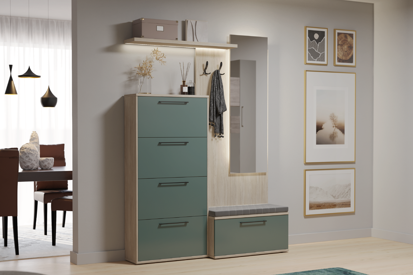 Hol Box L160 mat cu pantofar 4 compartimente - Gallery Image 1