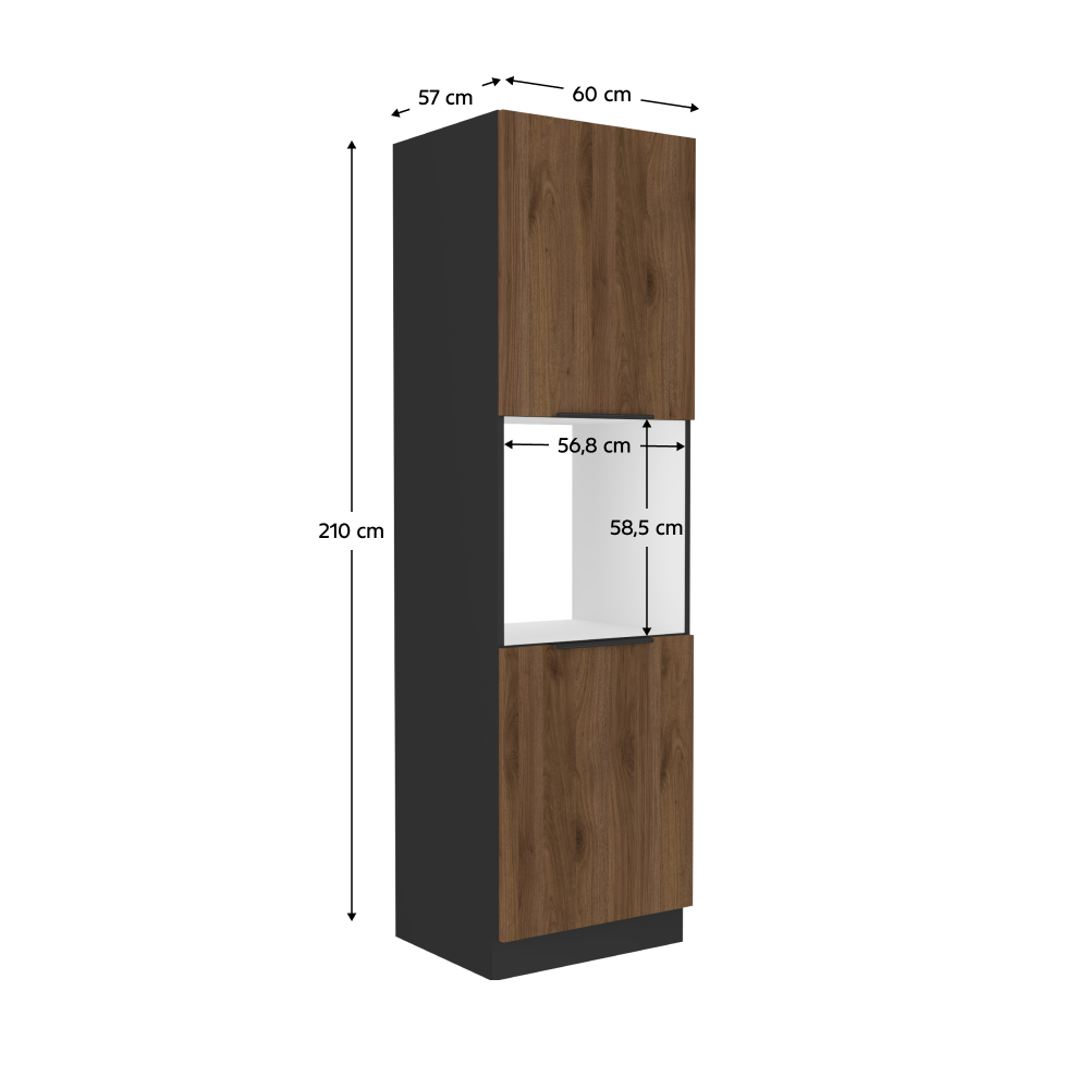 Dulap înalt pentru cuptor încorporabil, nuc okapi/negru, MENZO 60 DP-210 2F