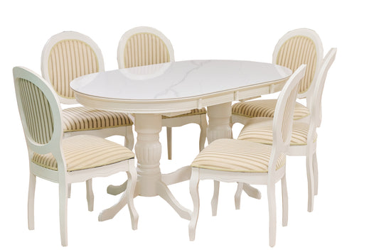 Set masa Angelica + scaun Fiona, blat masa: lemn  + granit, culoare: ivory white