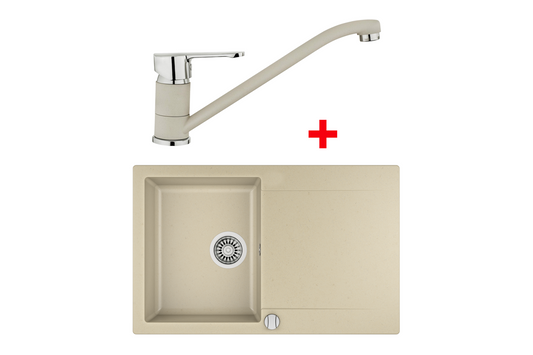 Pachet chiuvetă Teka Clivo 45 B TQ Q+ baterie MF 2 Topasbeige - Gallery Image 1