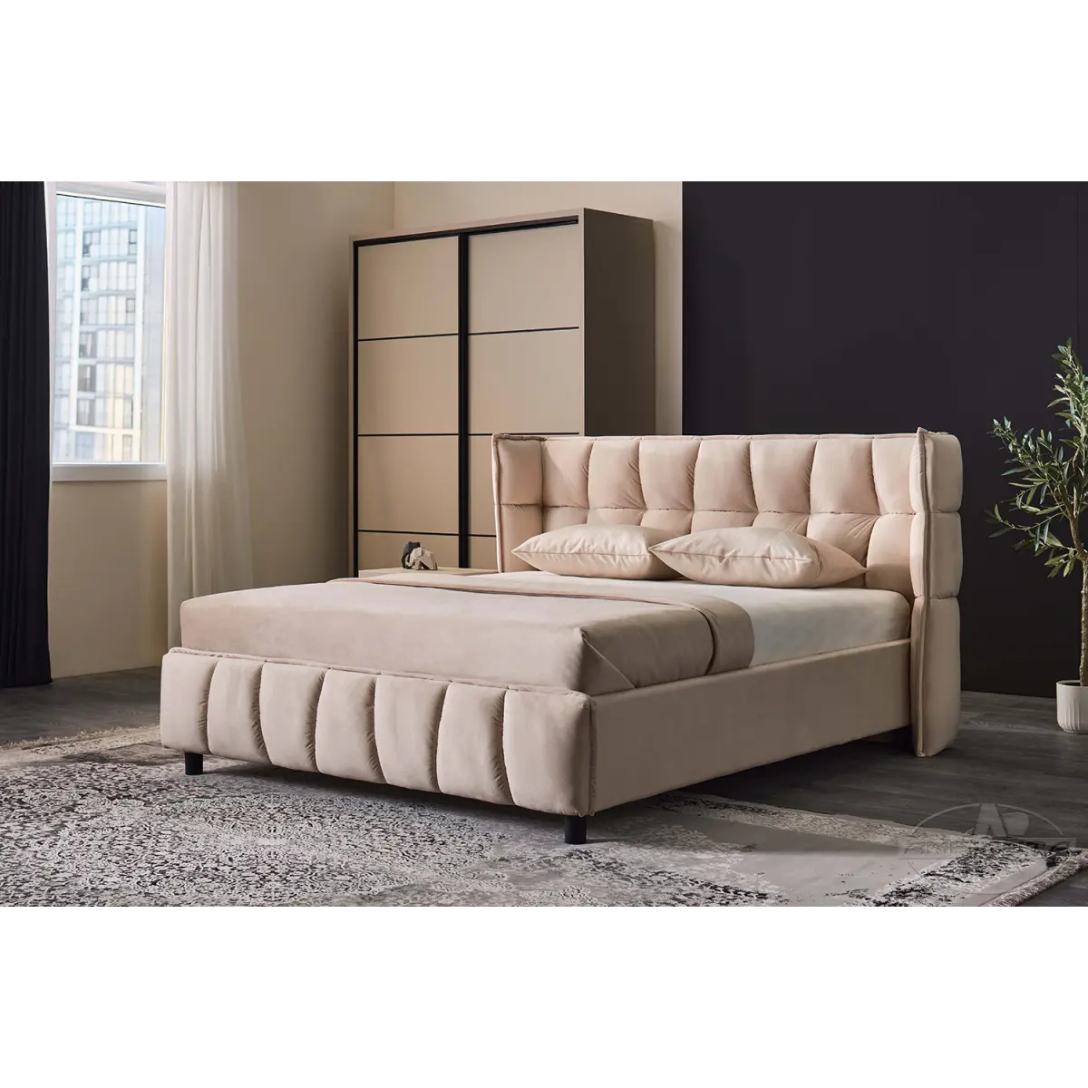 Pat Hamburg tapitat integral cu somiera metalica inclusa, material catifea
