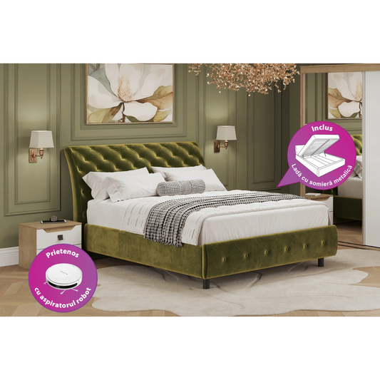 Pat Baron tapițat integral cu somiera metalica inclusa, 140/160/180 * 200 cm