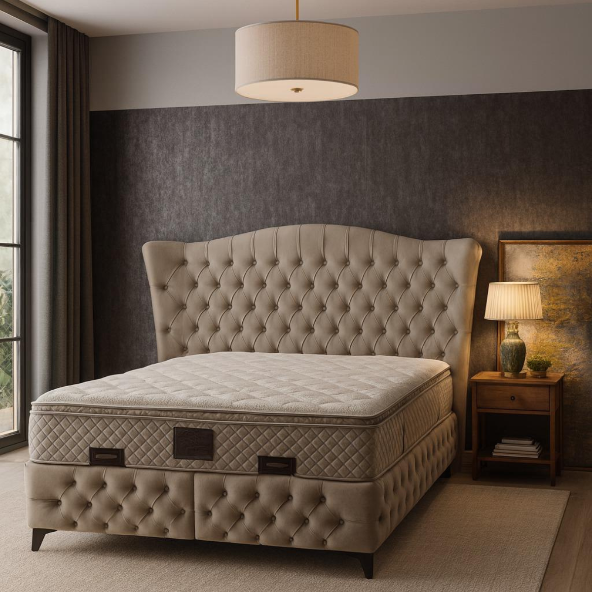 Pat Mabel tapitat integral cu saltea inclusa, 160 * 200 cm