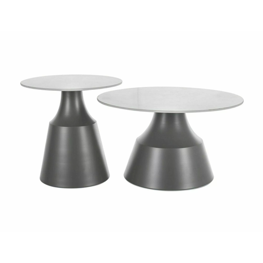 Set masute cafea Itaka, blat ceramic alb/ gri mat  + metal, 50 x 50 cm/ 70 x 40 cm