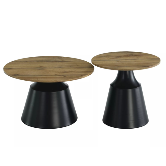 Set masute cafea Itaka, blat MDF stejar/ negru mat + metal, 50 x 50 cm/ 70 x 40 cm