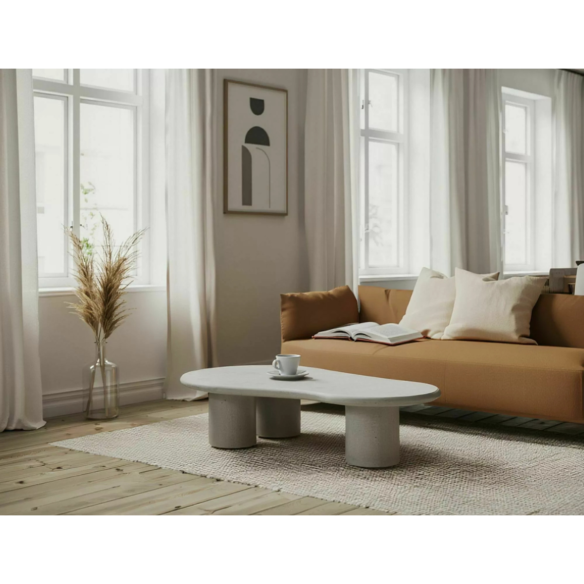 Masuta de cafea Selena, microciment, 130 x 80 x 35 cm, gri deschis