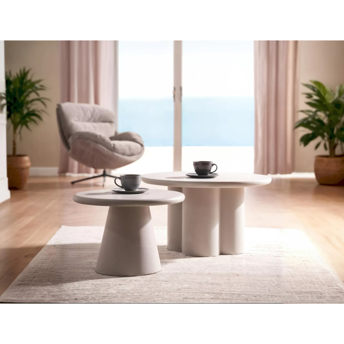 Masuta de cafea Rosalia, microciment, 80 x 45 cm, gri deschis