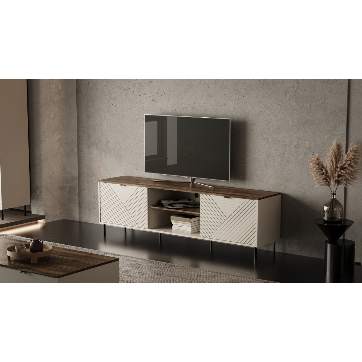 MIRAGE Comoda RTV (MR3), casmir/ stejar castelo, 183.4 x 40 x 55.2 cm