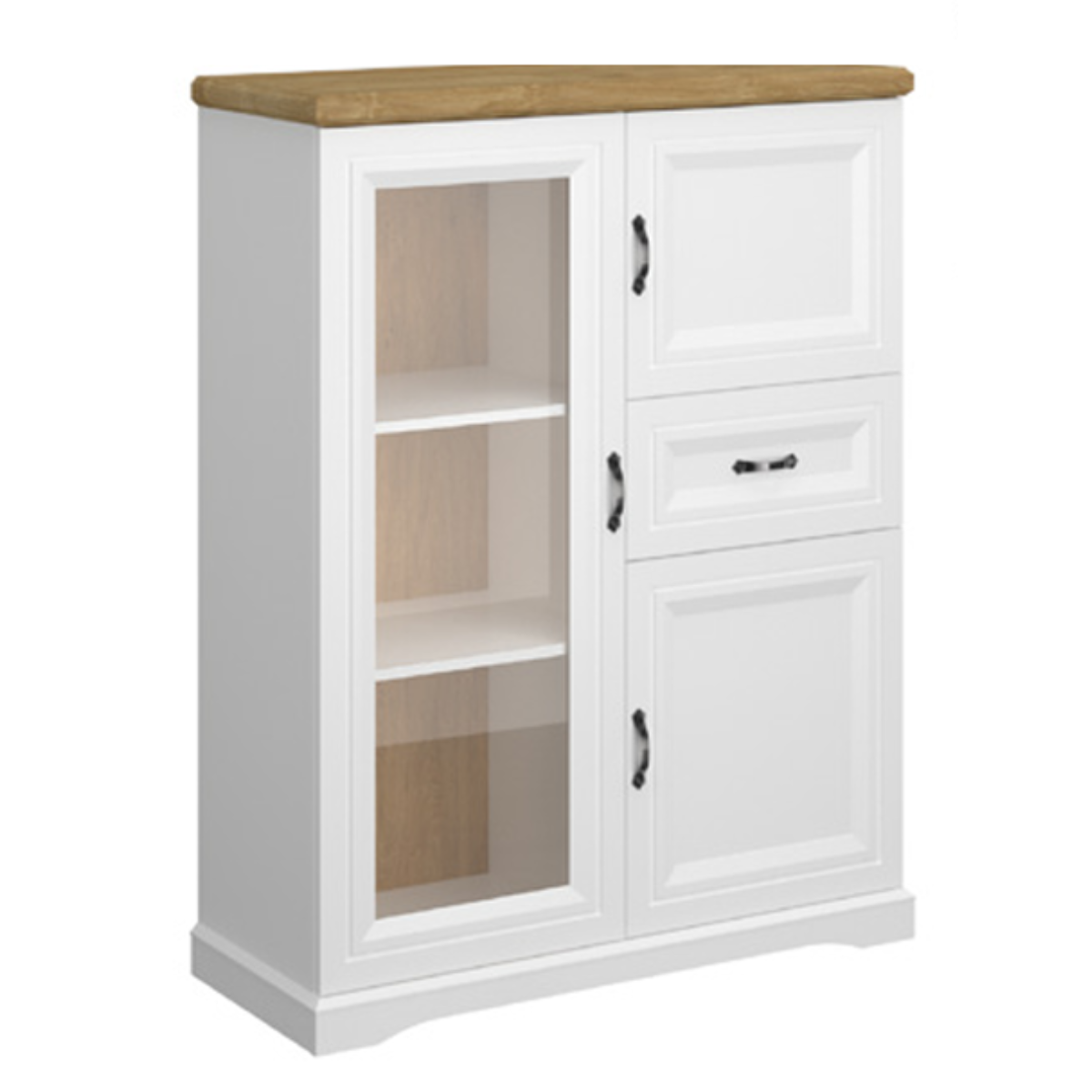 RIVA Vitrina REG1W2D1S, alb/ stejar harbor, 103 x 41 x 134 cm