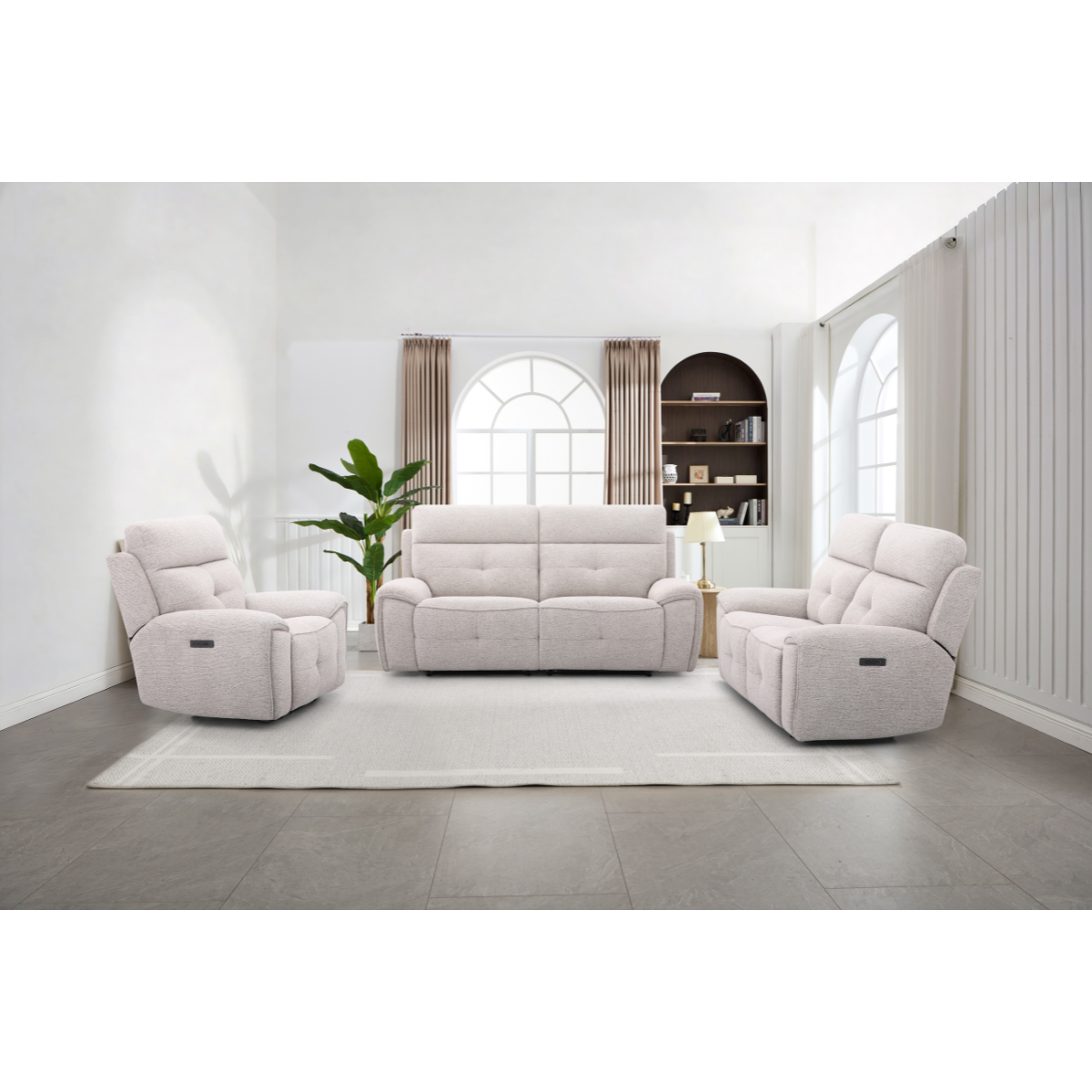 Set 2 canapele si 1 fotoliu 7316B cu recliner electric si functie USB, bej