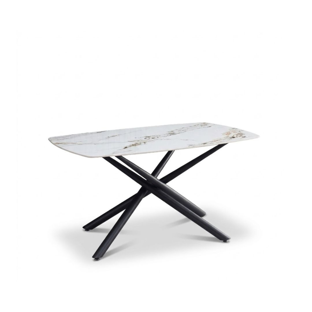 Masa fixa Linus, ceramica alba cu aspect marmorat, 160 x 90 x 76 cm