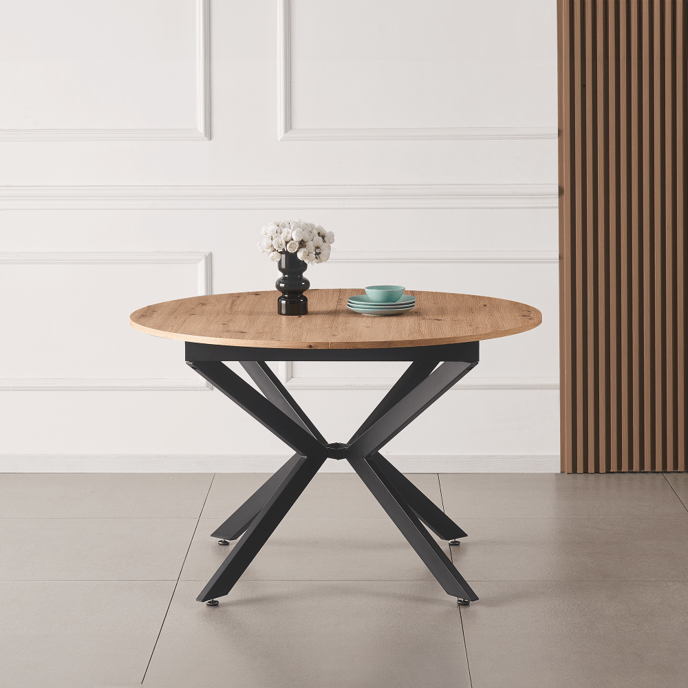 Masă extensibilă de dining, stejar artisan / neagră, 100x100