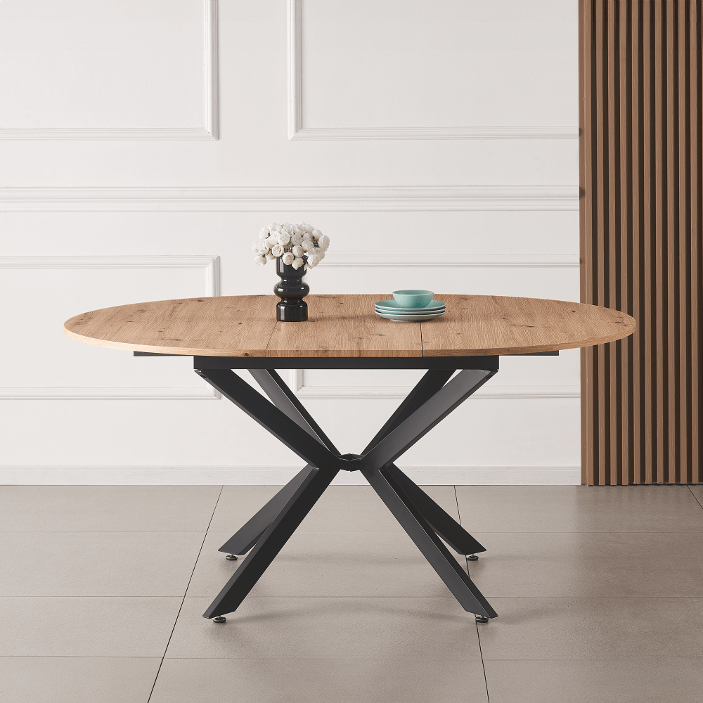 Masă extensibilă de dining, stejar artisan / neagră, 100x100