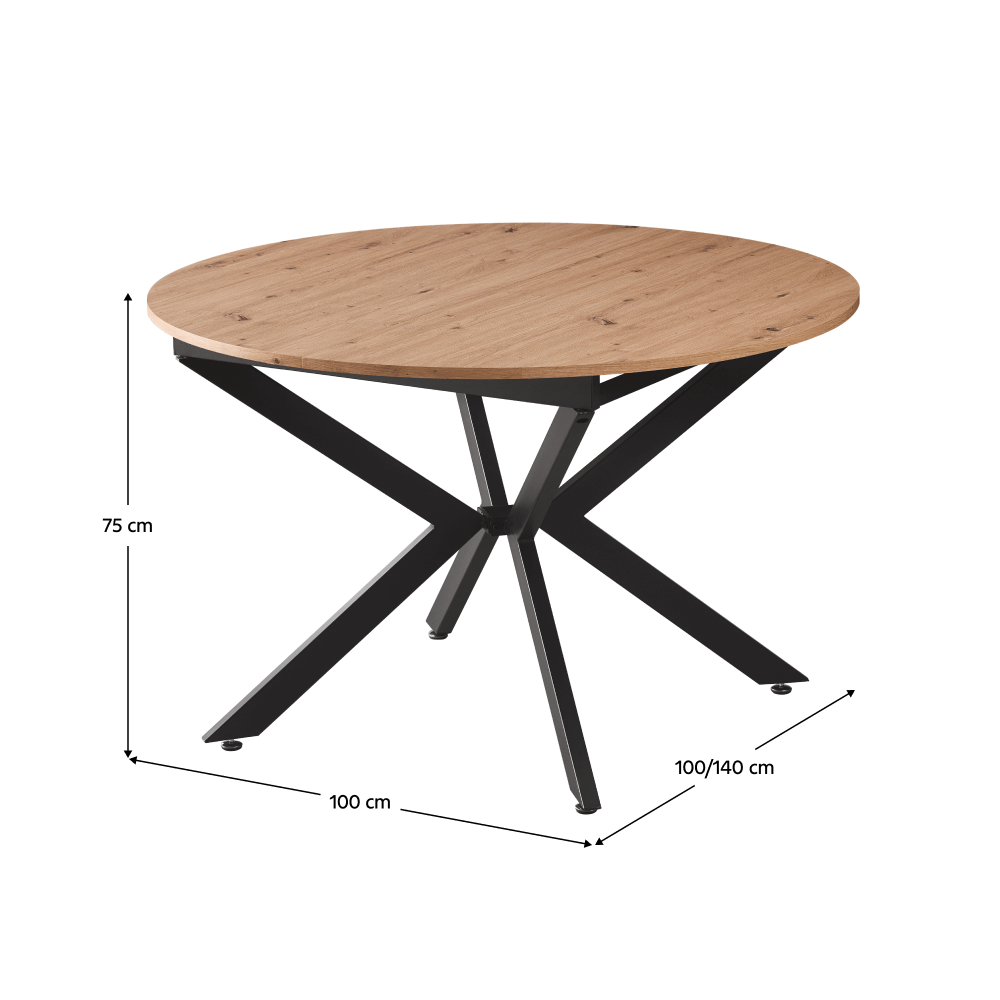 Masă extensibilă de dining, stejar artisan / neagră, 100x100-140x75 cm, ABERO TIP 1