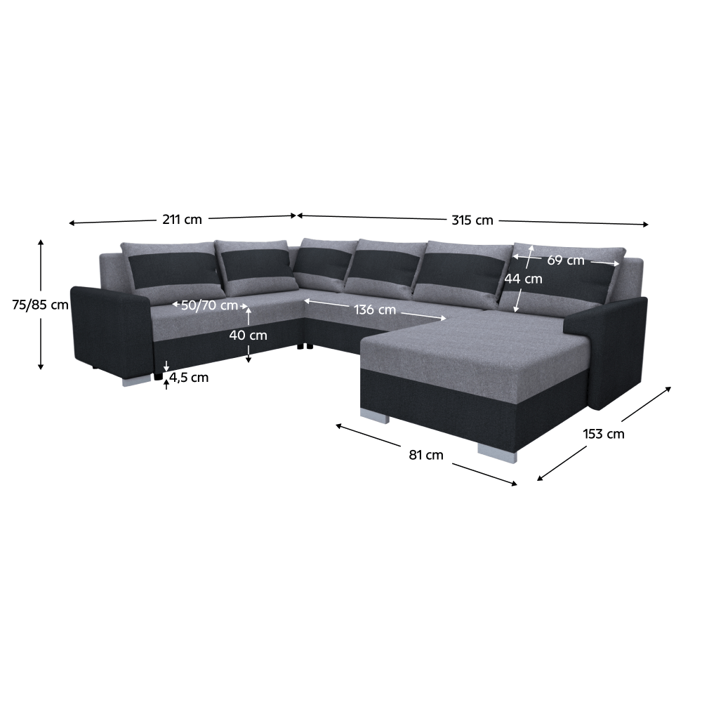 Set canapea universală, gri închis / gri, ANDRES U UNI