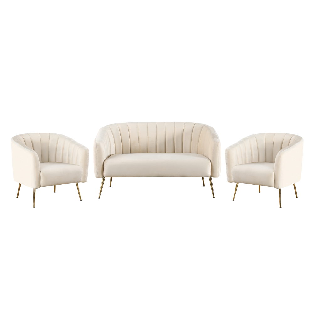 Canapea de design cu 2 locuri, ţesătură Velvet bej/gold crom-auriu, BAGY