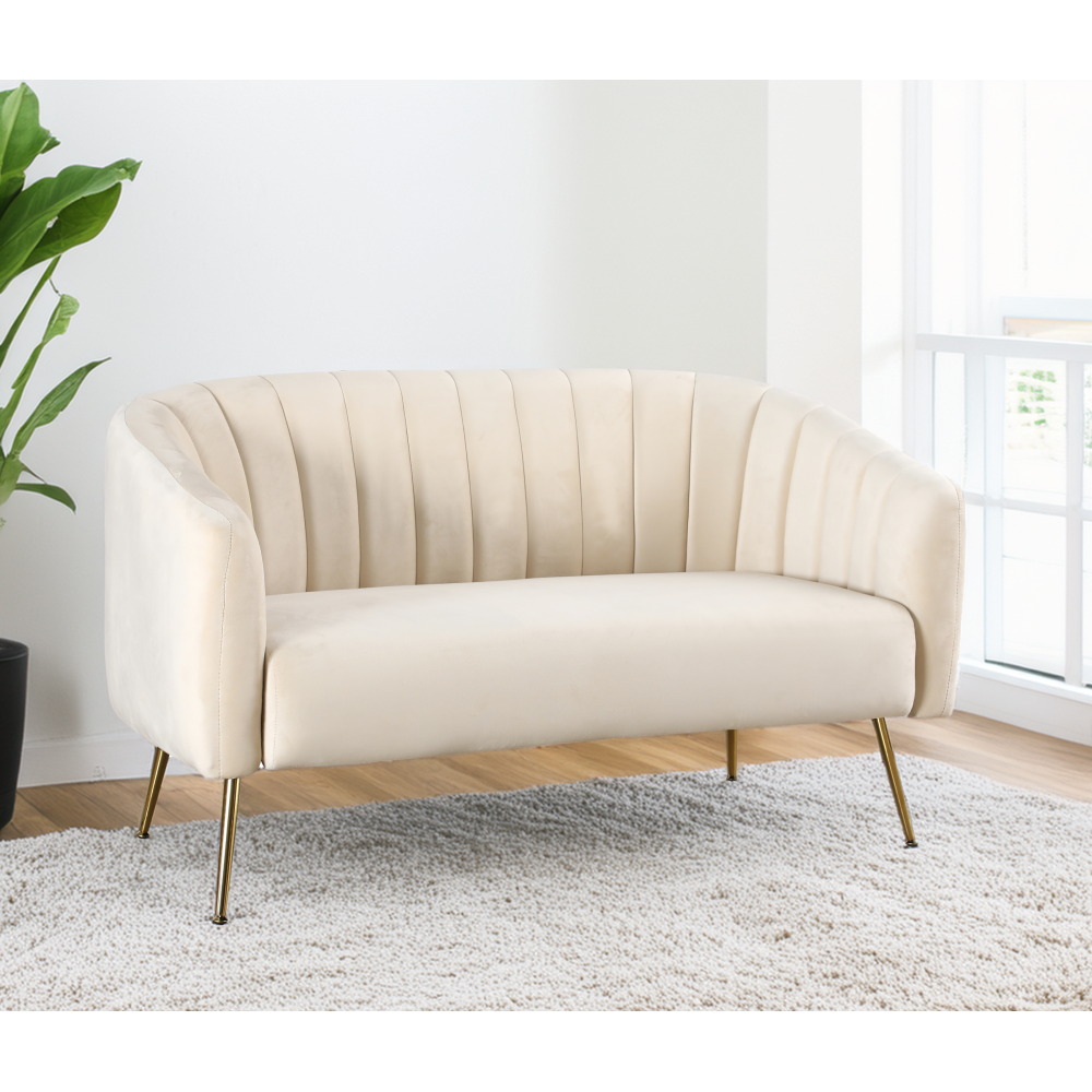 Canapea de design cu 2 locuri, ţesătură Velvet bej/gold crom-auriu, BAGY