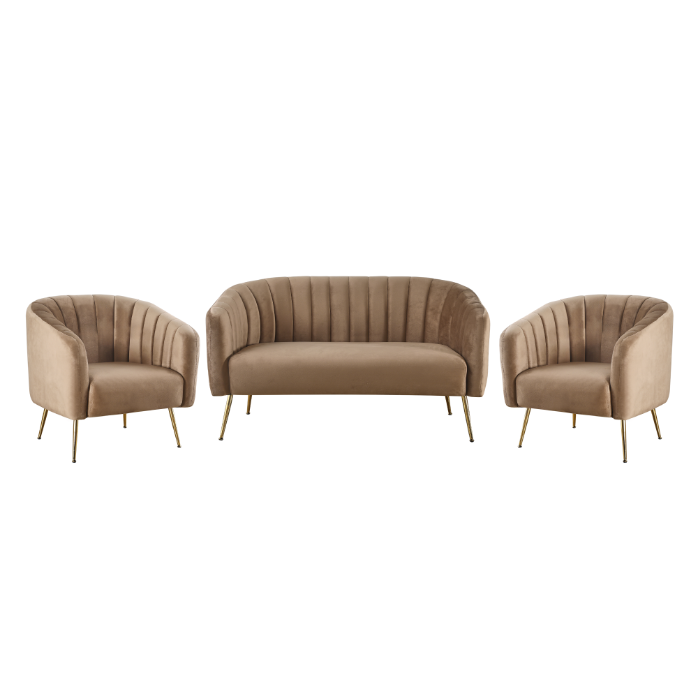 Canapea de design cu 2 locuri, ţesătură Velvet maro/gold crom-auriu, BAGY