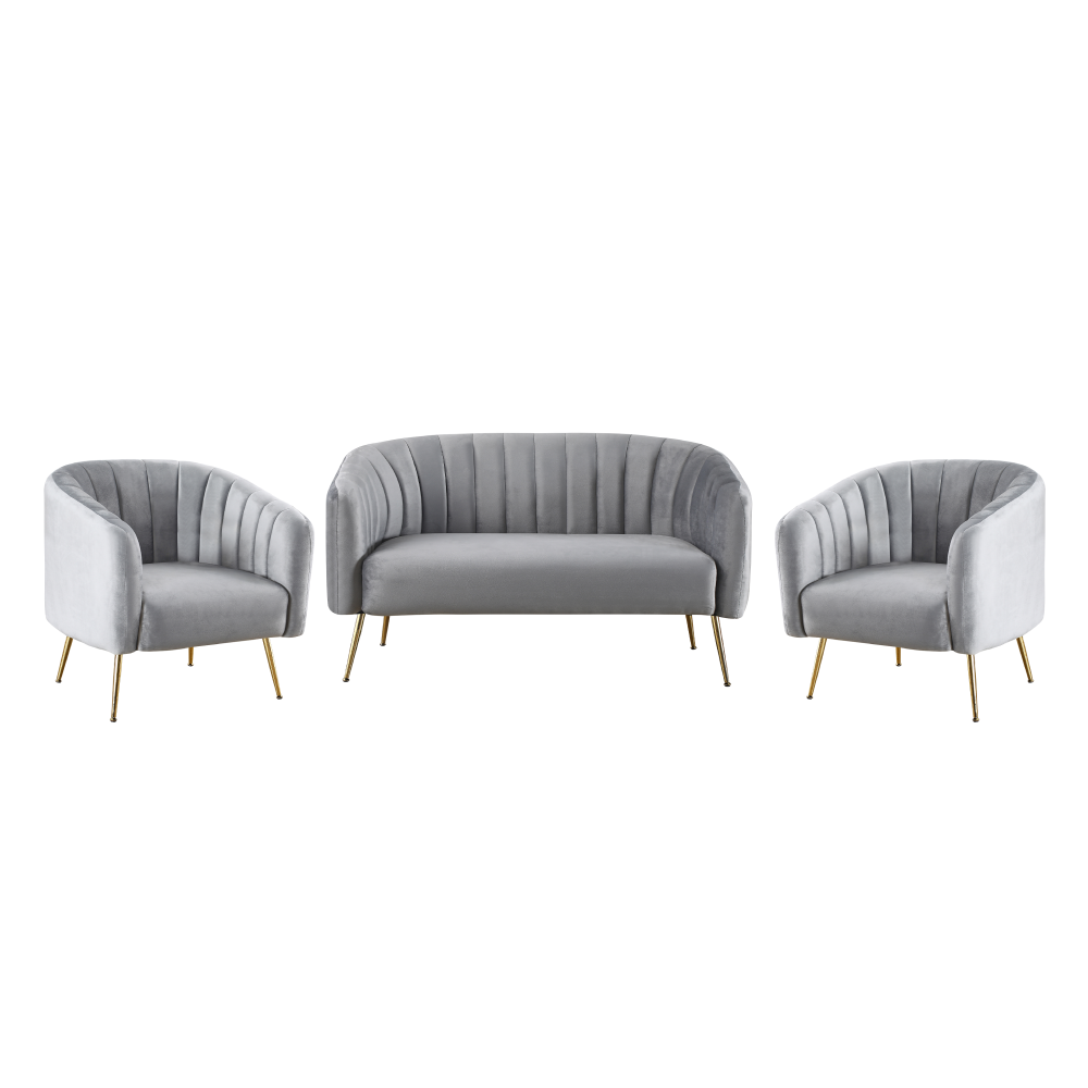 Fotoliu de design, ţesătură Velvet gri/gold crom-auriu, BAGY