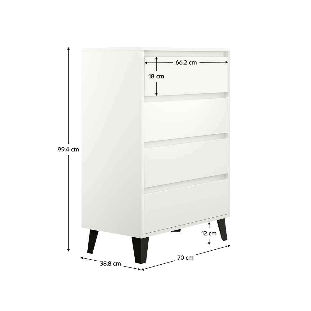 Comodă, albă, BOGAN NEW 4S70