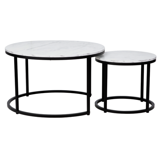 Măsuţe de cafea, set de 2, alb/negru, CIRKO