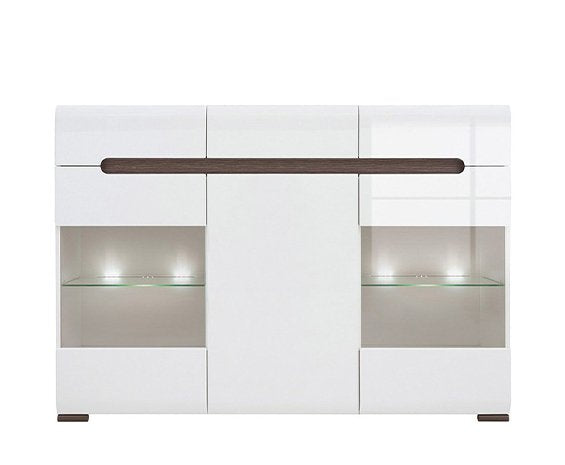 Comodă Azteca cu vitrină iluminată cu LED, KOM2W1D3S/10/15