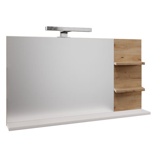 Oglindă cu iluminare LED, alb/stejar artisan, CUBO CUB04