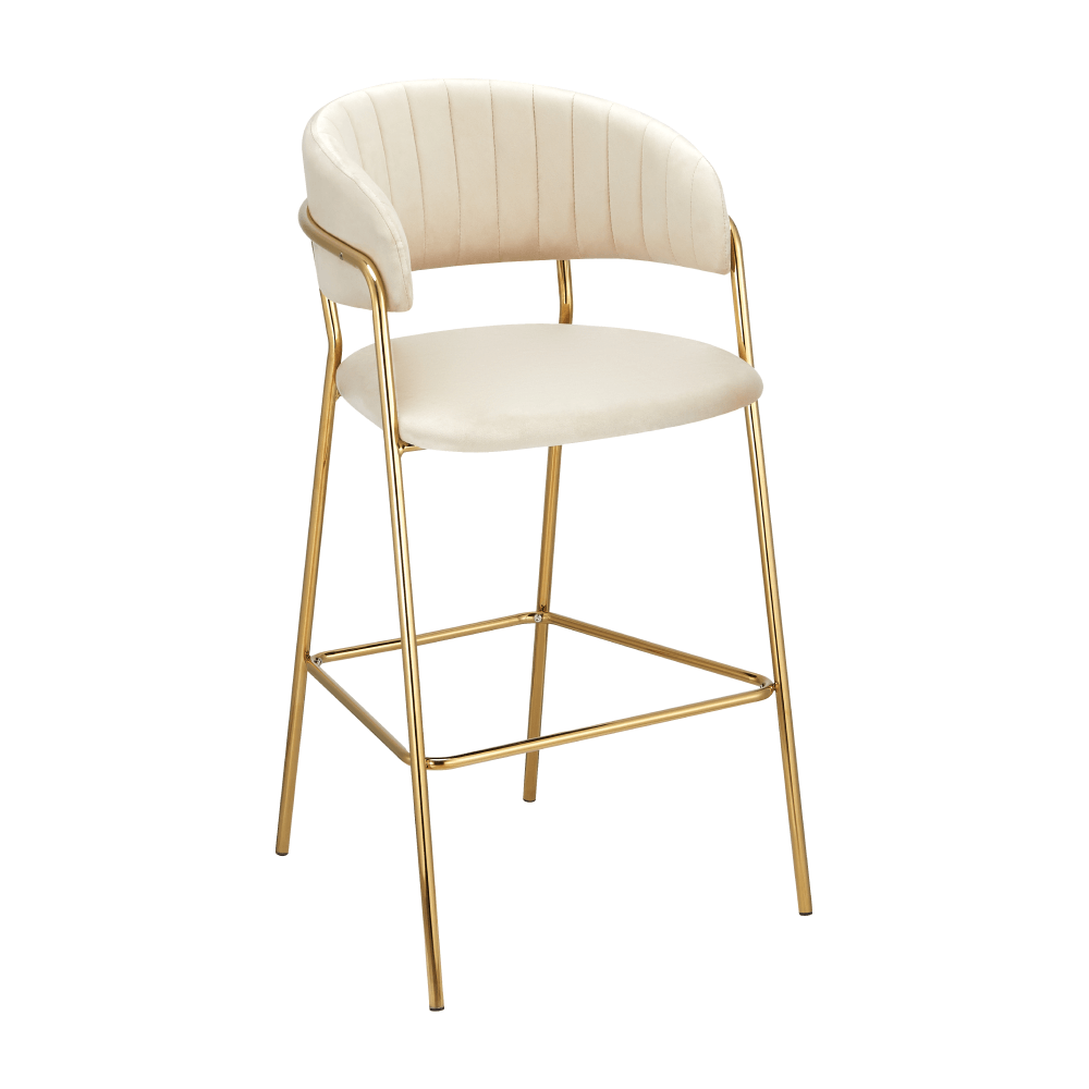 Scaun de bar de design, ţesătură bej Velvet/gold crom auriu, DASMIN TIP 2