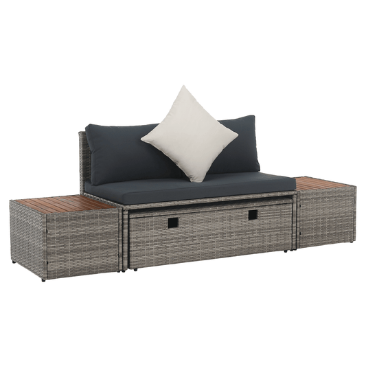 Set de grădină ratan, gri/natural/crem, DEBRA