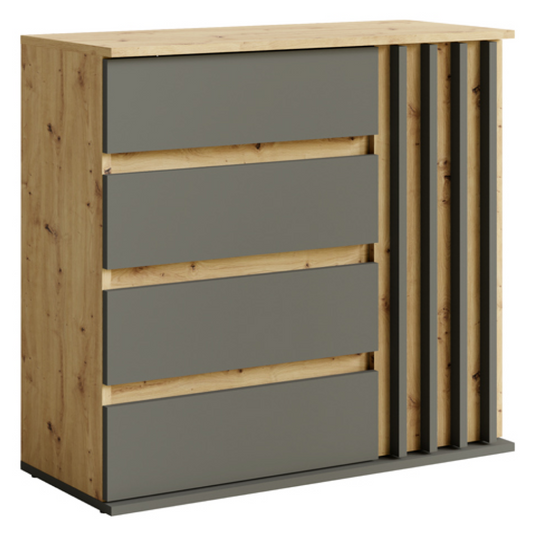 Comodă, 1D4s grafit/stejar artisan, DERIS