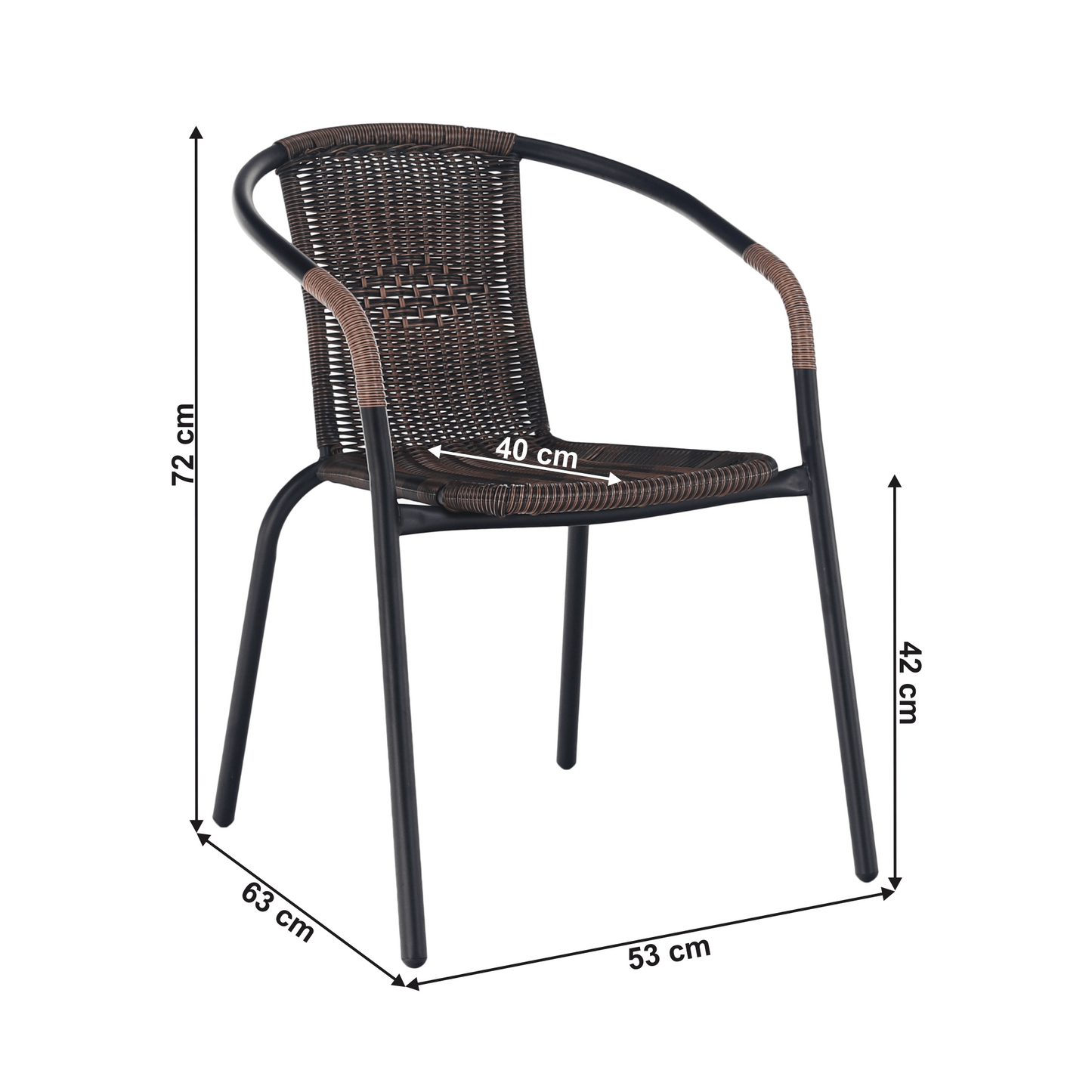 Scaun stivuibil, răchită sintetică maro/metal negru, DOREN