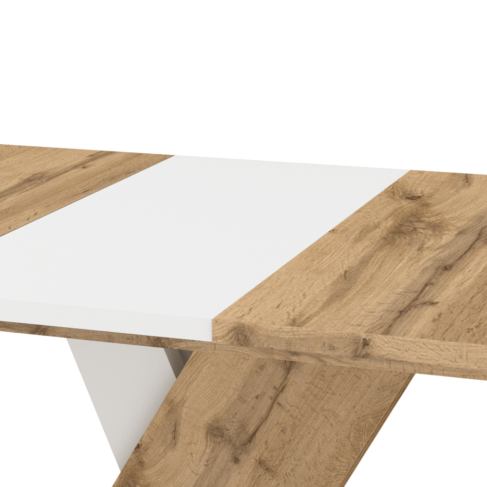 Masă extensibilă pentru sufragerie, stejar wotan/alb, 140-180x85 cm, EXIL