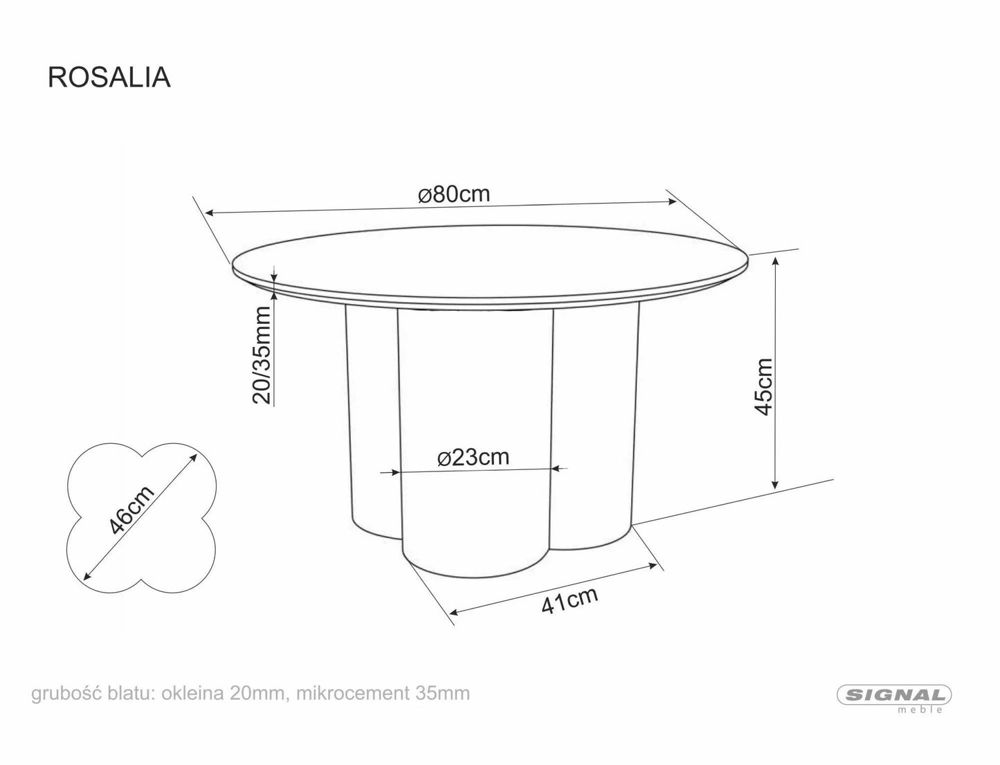 Masuta de cafea Rosalia, microciment, 80 x 45 cm, gri deschis