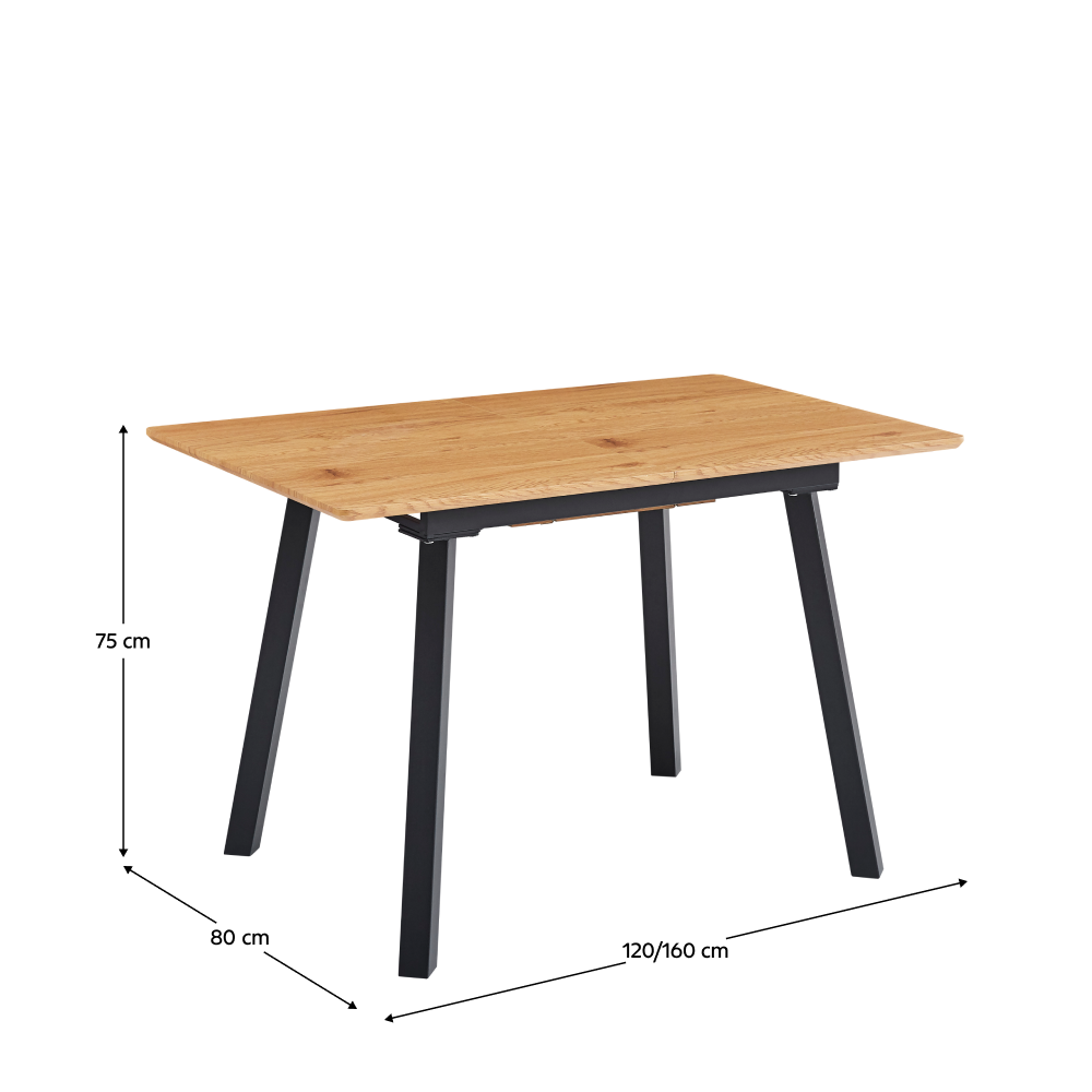 Masă de sufragerie extensibilă, 120-160x80 cm, stejar/neagră, DIRAN