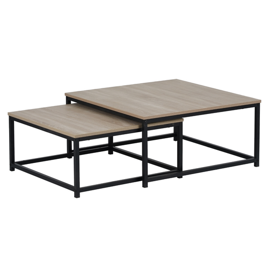 Măsuţe de cafea, set de 2 buc., stejar sonoma/negru, KASTLER 2 NEW TYP 1