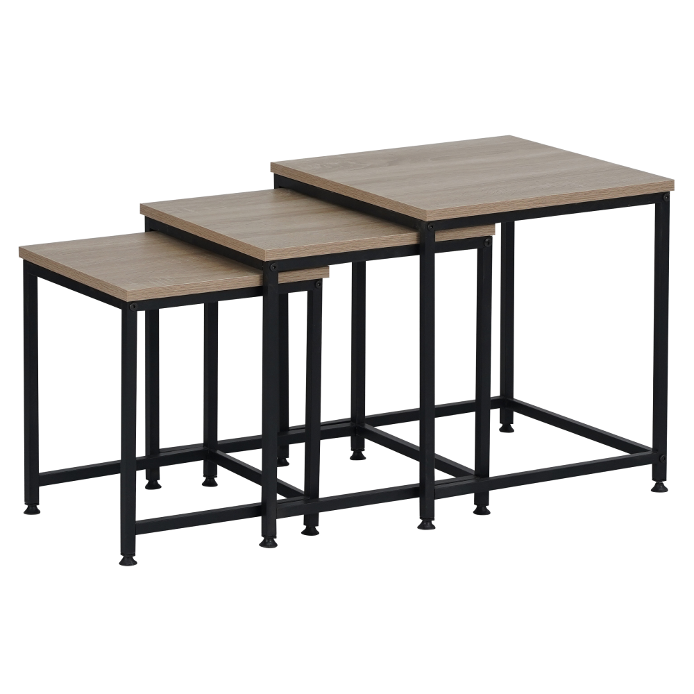 Măsuţe de cafea, set de 3 buc., stejar sonoma/negru, KASTLER 2 NEW TYP 3