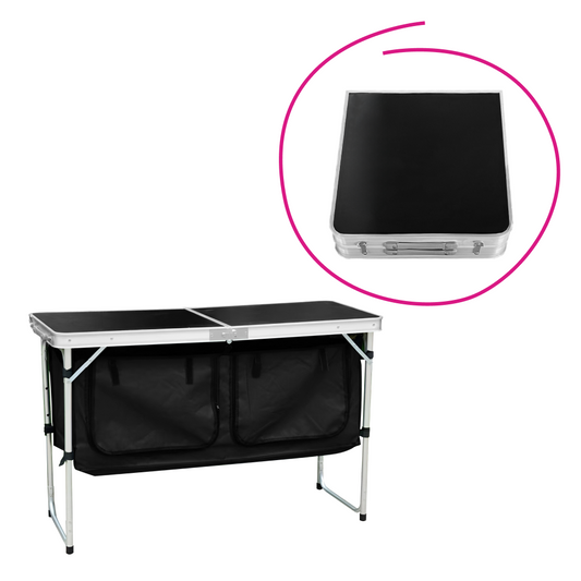 Masă de camping pliabilă cu organizator, 120 cm, aluminiu/MDF, KEPI TYP 3