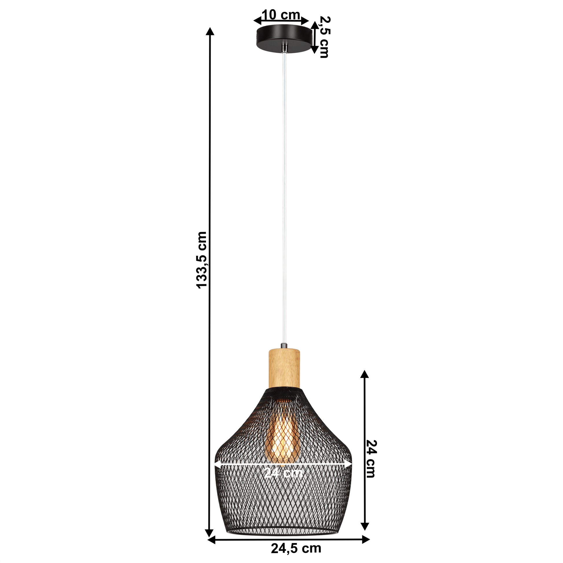 Lampă suspendată, neagru/ natural, KOLEN